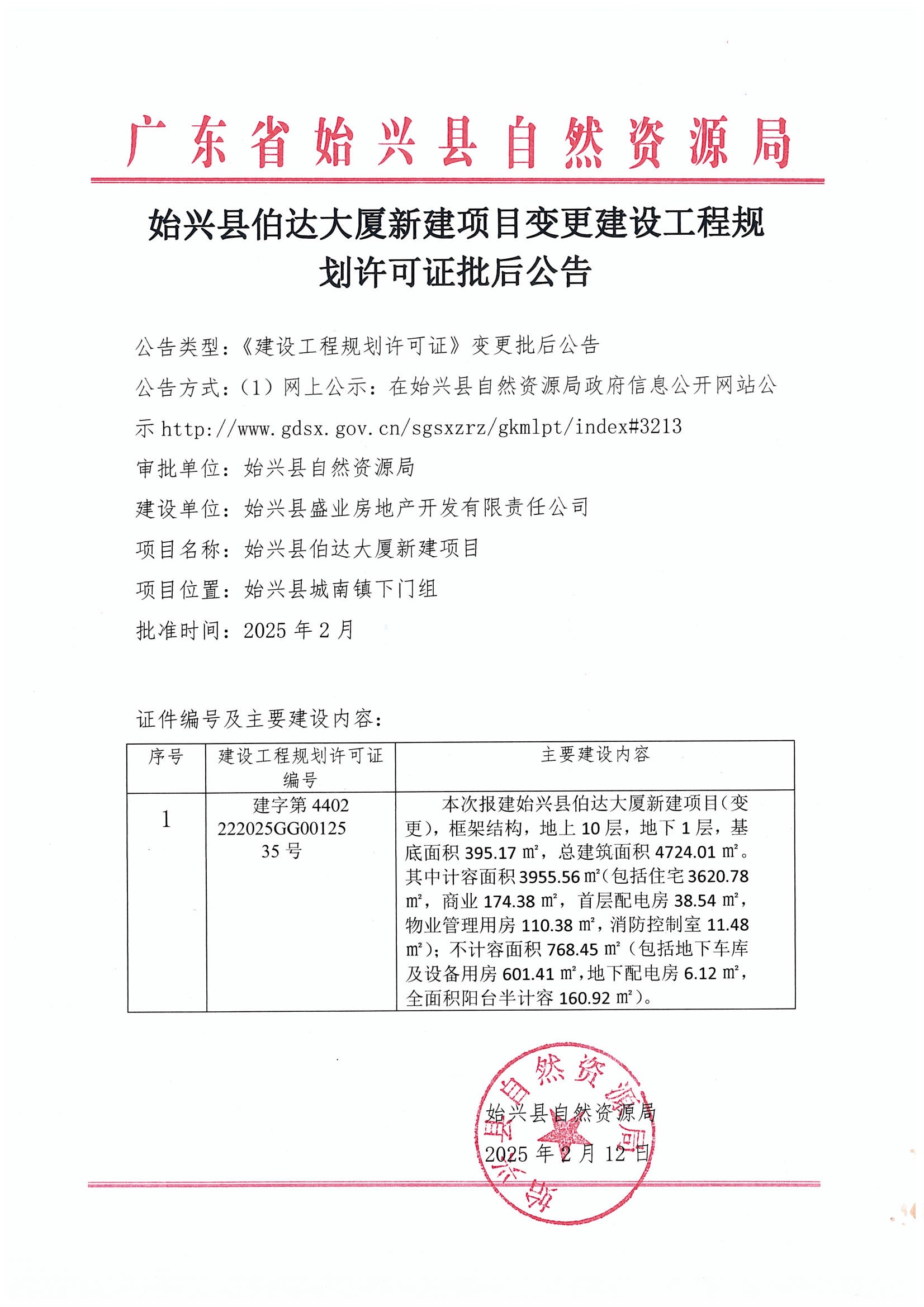 始兴县伯达大厦新建项目变更建设工程规划许可证批后公告.jpg