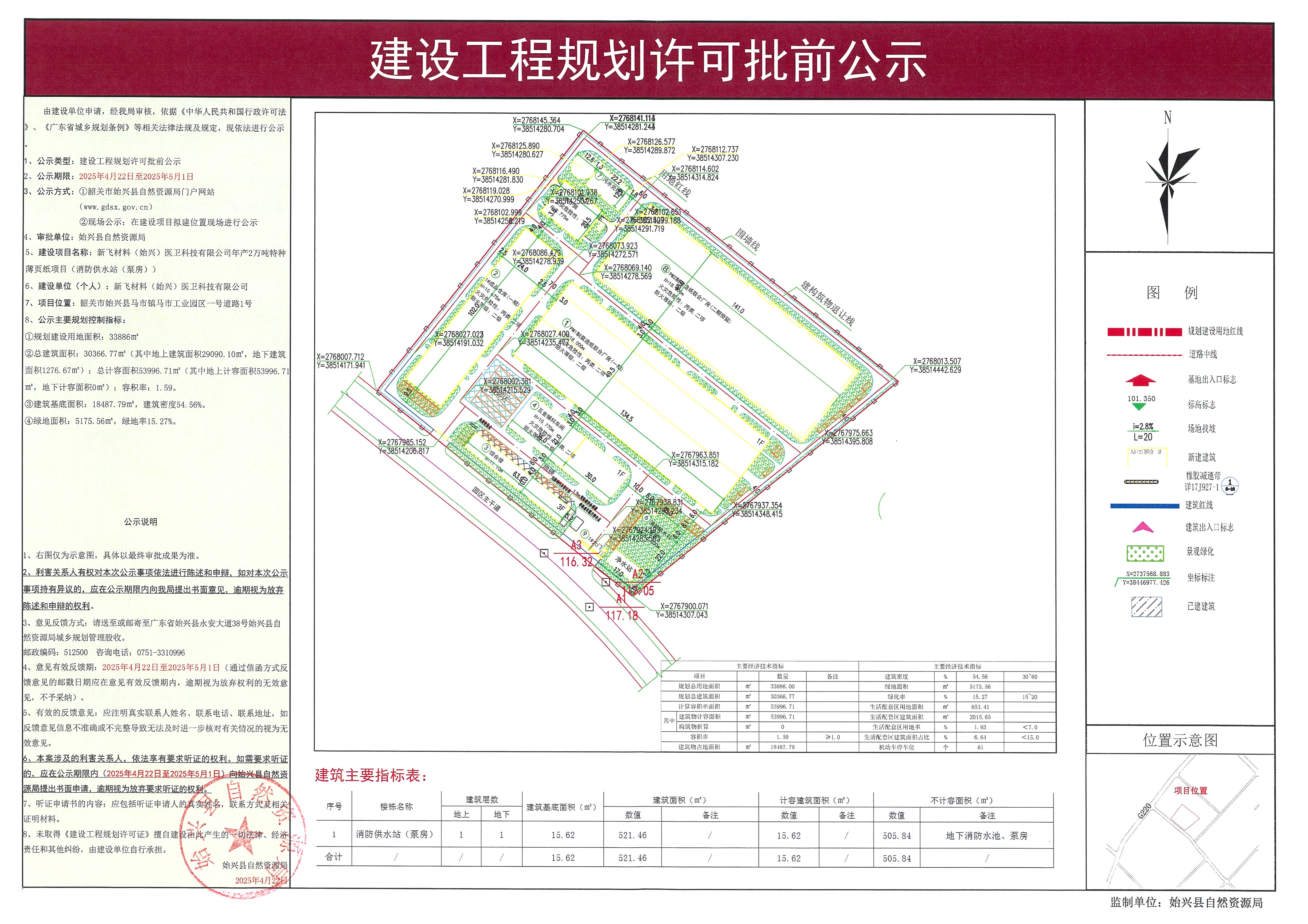 新飞材料（始兴）医卫科技有限公司年产2万吨特种薄页纸项目（消防供水站（泵房））建设工程规划许可批前公示.jpg