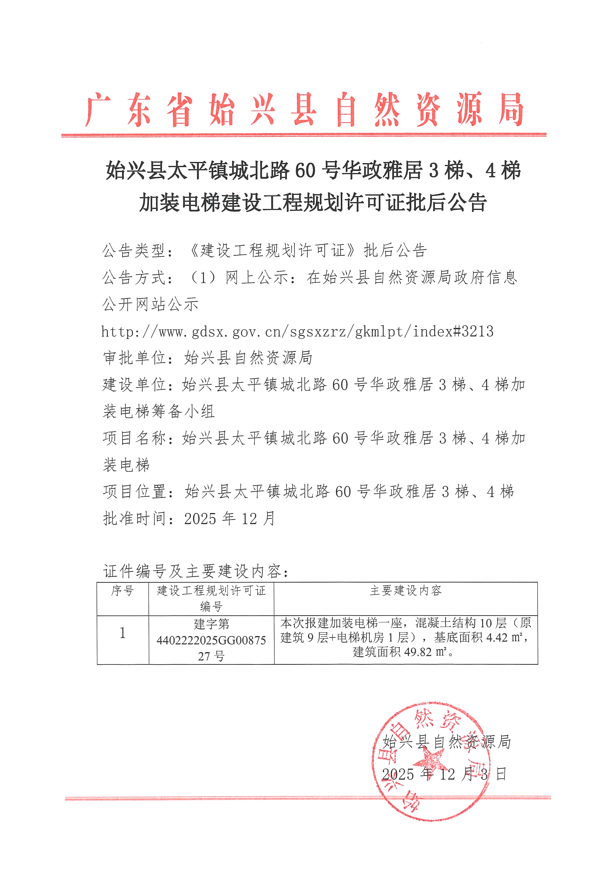 始兴县太平镇城北路60号华政雅居3梯、4梯加装电梯办理《建设工程规划许可证》批后公告.jpg