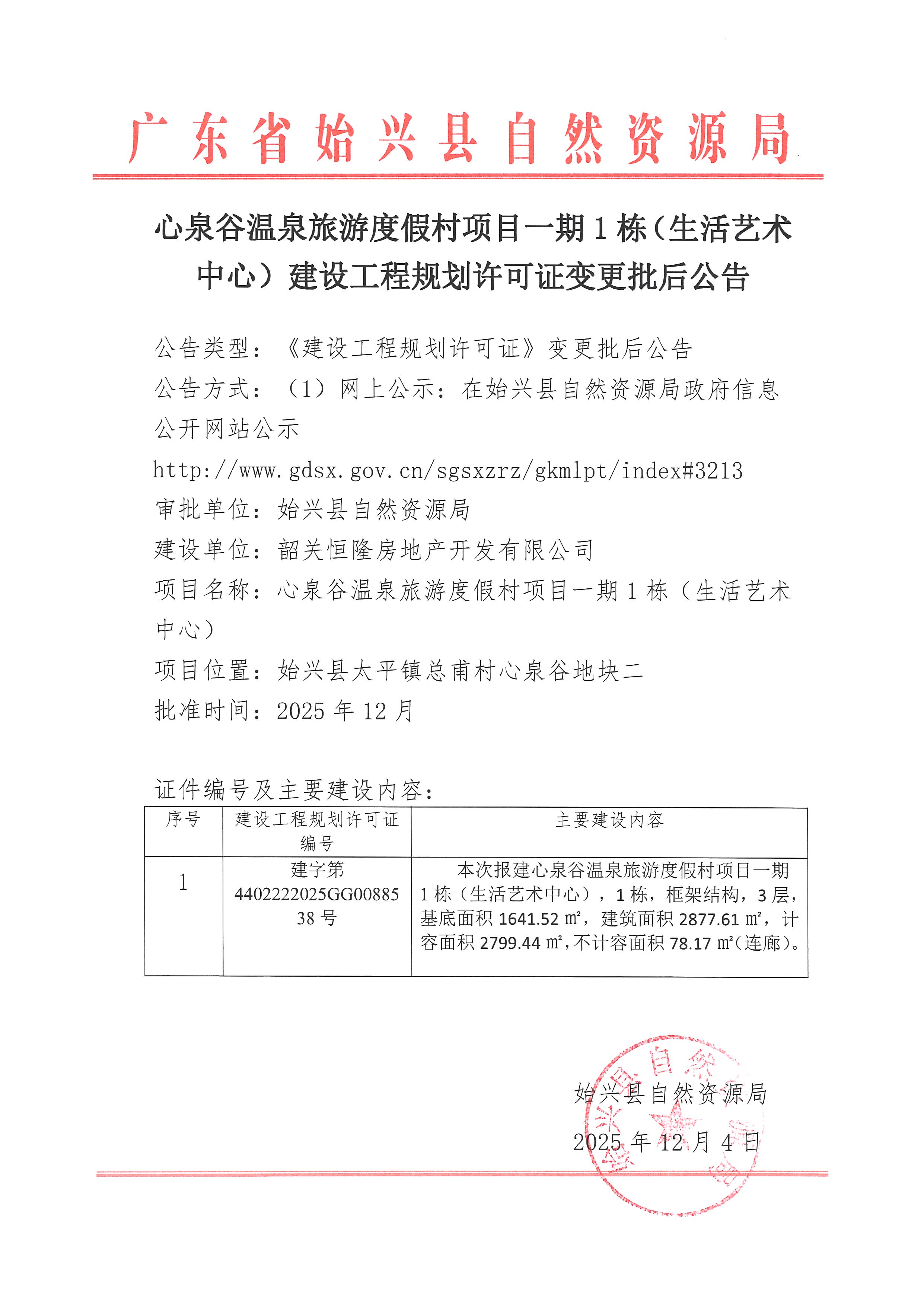 心泉谷温泉旅游度假村项目一期1栋（生活艺术中心）建设工程规划许可证变更批后公告.jpg