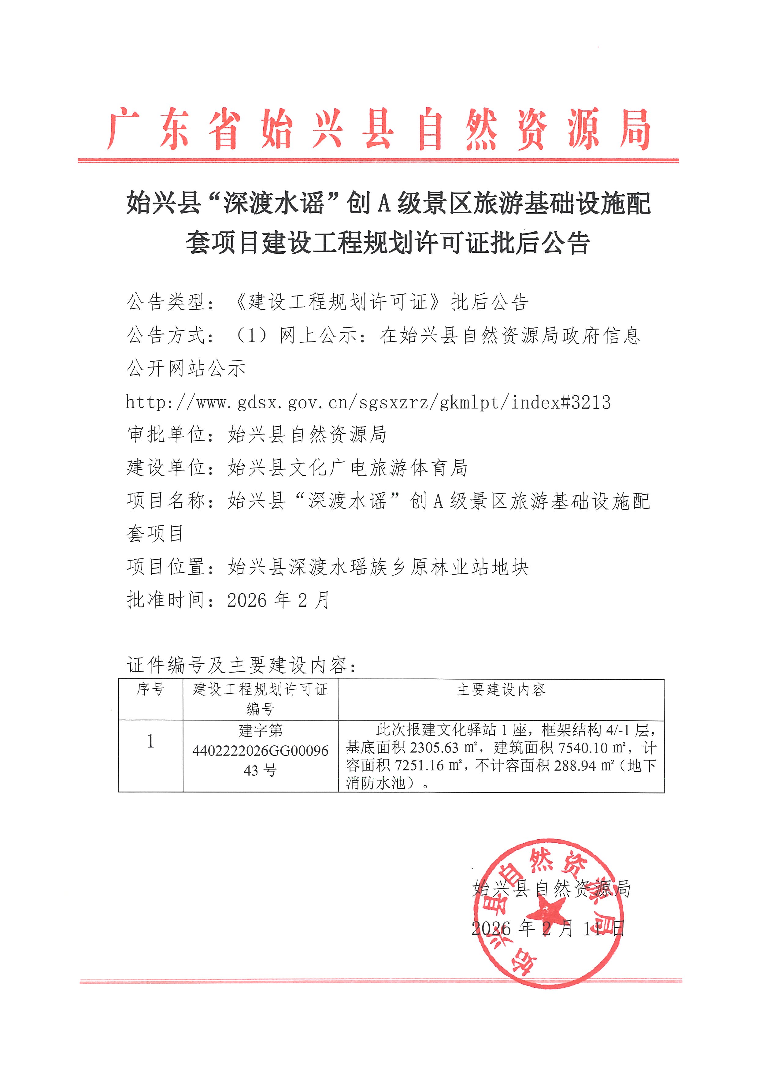 始兴县“深渡水谣”创A级景区旅游基础设施配套项目建设工程规划许可证批后公告.jpg
